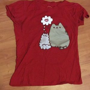 Pusheen and Stormy red fitted t-shirt